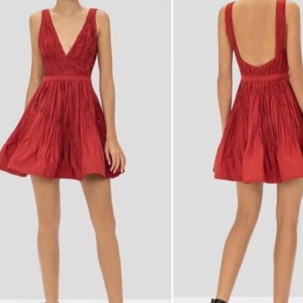 Alexis Marilou Crinkled Mini Dress M Red A-Line Prom Party Whimsical Romantic